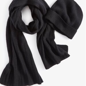 Charter Club Ribbed 100% Cashmere Scarf and Cuffed Beanie,black